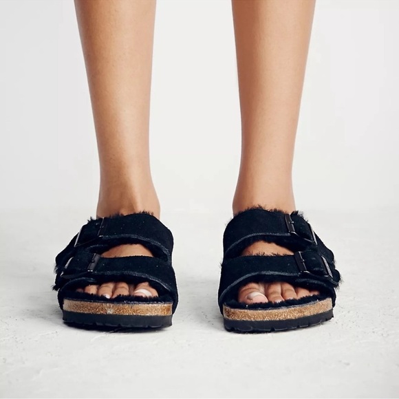 New Birkenstock Arizona Shearling Sandals in Suede Black US 8 / EUR 39 - Picture 10 of 12